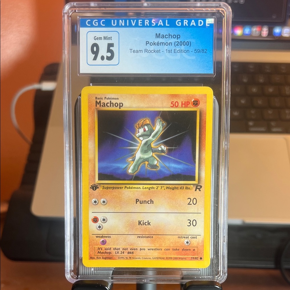 Pokemon Machop Card - Yellow and Blue